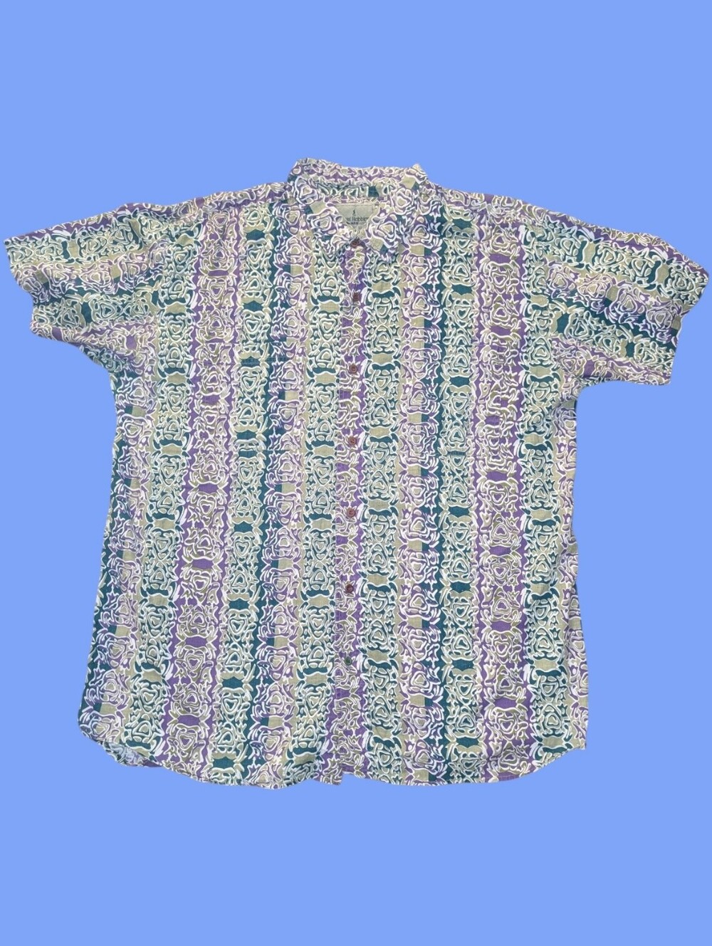 Vintage Royal Robbins Men's Short-Sleeve Button-Down Teal & Purple Pattern Sz XL